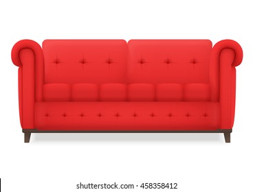 Red Leather luxury vintage living room sofa. Single isolated vector object for design