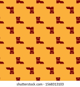 Red Leather pirate boots icon isolated seamless pattern on brown background.  Vector Illustration