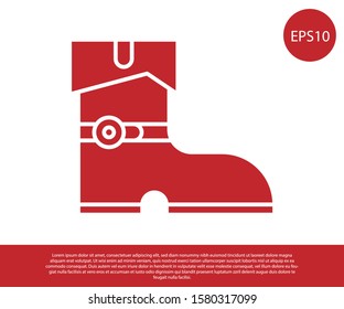 Red Leather pirate boots icon isolated on white background.  Vector Illustration