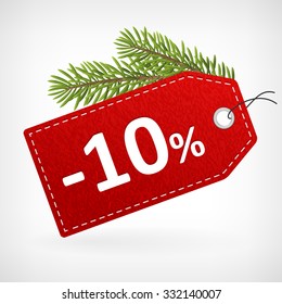 Red leather price christmas vector labels ten percent saleoff. 
