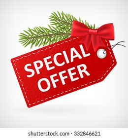 Red Leather Price Christmas Vector Labels Special Offer