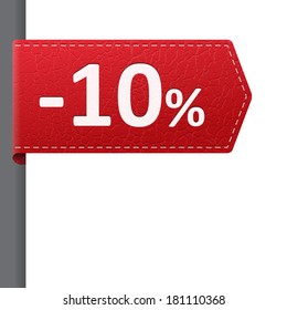 Red leather price vector bookmark 10 percent sale off. isolated from background. layered.