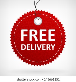 Red leather price vector free delivery label. isolated from background. layered.