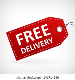 Red leather price vector free delivery label. isolated from background. layered.