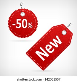 Red leather price vector labels. isolated from background. layered.