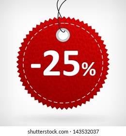 Red leather price vector labels twentyfive percent. isolated from background. layered.
