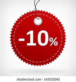 Red leather price vector labels ten percent. isolated from background. layered.