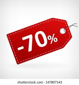 Red leather price vector labels seven-thy percent sale off. isolated from background. layered.