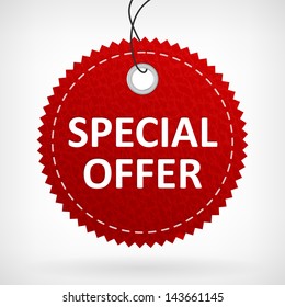 Red leather price vector special offer. isolated from background. layered.