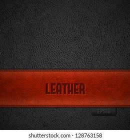 Red leather stripe on black leather background with copyspace - eps10