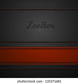 Red leather stripe on black leather background with copyspace - eps10