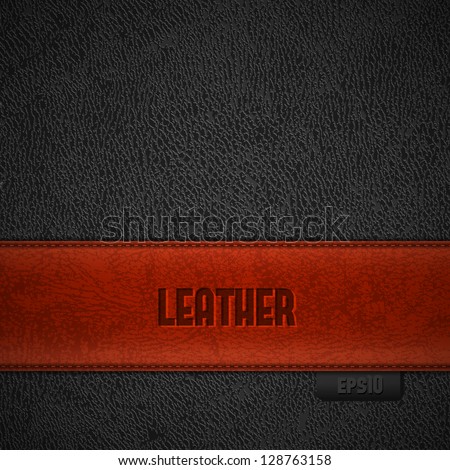 Red leather stripe on black leather background with copyspace - eps10