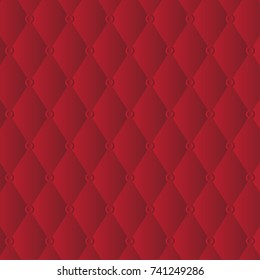 Red leather texture. Vector leather background with red buttons. Luxury textile design, interior and furniture decoration concept.