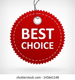 Red leather vector best choice label. isolated from background. layered.