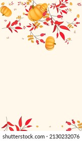Red Leaves Background Beige Vector. Plant Collection. Green Food Banner. Nature Card. Colorful Rowan Wallpaper Border.