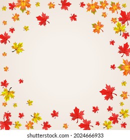 Red Leaves Background BeigeVector. Floral Decoration Card. Colorful Abstract Plant. Nature Leaf Template.