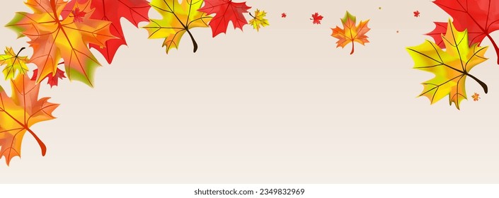 Red Leaves Background BeigeVector. Plant Collection Frame. Orange Canadian Leaf. Bright Floral Template.