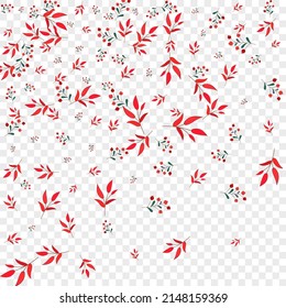 Red Leaves Background Transparent Vector. Berries Seamless Design. Green Leaf. Burgundy Foliage Simple. Gradation Illustration.
