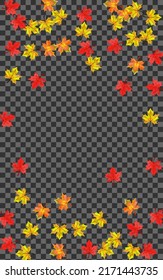 Red Leaves Background Transparent Vector. Foliage Nature Texture. Orange Isolated Floral. Canadian Plant Card.