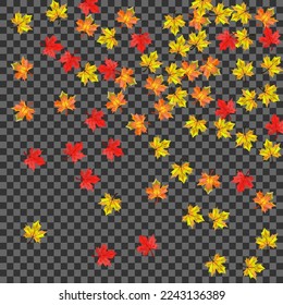Red Leaves Background Transparent Vector. Plant Forest Frame. Golden Pattern Leaf. September Floral Template.