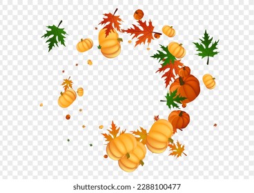 Red Leaves Background Transparent Vector. Burgundy Abstract Frame. Orange Leaf Graphic Card. Pumpkin Halloween. Floral Border.