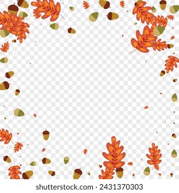 Red Leaves Background Transparent Vector. Foliage Pattern Texture. Gold Plant. Label Frame. Orange Leaf School.