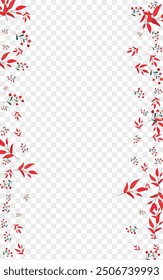 Red Leaves Background Transparent Vector. Berries School Texture. Burgundy Leaf. Green Foliage October. Season Frame.