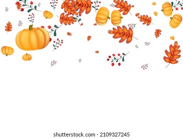 Red Leaves Background White Vector. Rowan Food. Orange Abstract Frame. Season Texture. Burgundy Leaf Decoration Template.