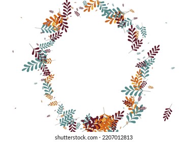 Red Leaves Background White Vector. Plant Natural Frame. Golden Herb. Orange Leaf Seamless. Image Design.