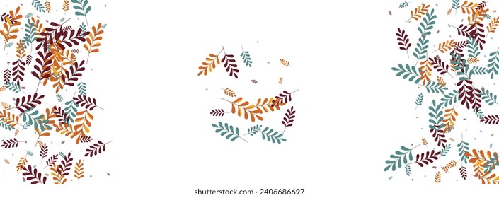 Red Leaves Background White Vector. Foliage Paper Texture. Green Leaf. Brown Plant Abstract. Border Design.