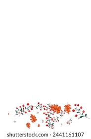 Red Leaves Background White Vector. Foliage Material Illustration. Green Leaf September. November Frame. Herb Organic.
