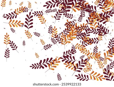 Red Leaves Background White Vector. Foliage Landscape Texture. Golden Plant. Gold Leaf Wallpaper. November Design.