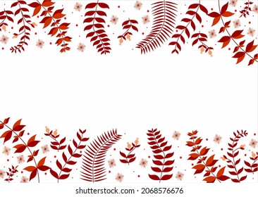 Red leaves as frame on white background