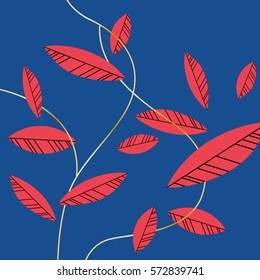 Red leaves golden lines abstract background. Vector illustration.
