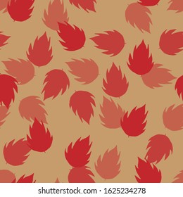 Red leaves on beige background. Seamless pattern. Vector graphics.