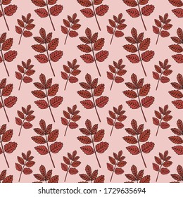 Red leaves on a pink background seamless pattern.  For wallpaper,  paper,  site,  web,  poster,  cover,  design. 