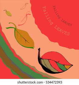Red leaves on a pink background. Autumn. Puddles. Vector. Illustration.