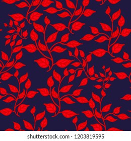 red leaves of tree on a dark blue color