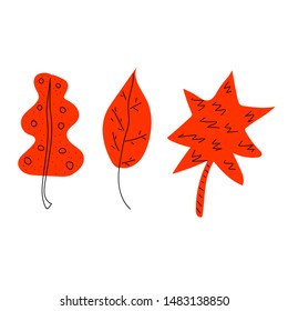 Red leaves vector hand drawn illustration.