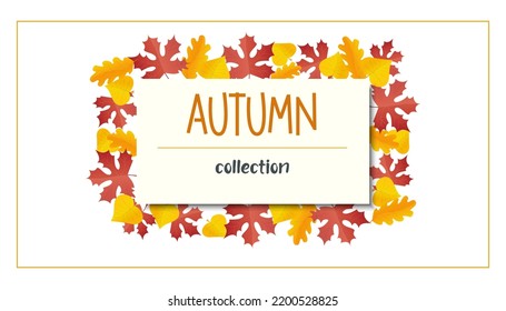 Red leaves Visiting Card in realistic style. Autumn leaf. Colorful vector illustration isolated on white background.