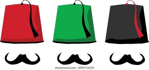 Libanés rojo - turco o Líbano cultura de pavo sombrero fez y Vector de bigote negro símbolos aislados logo concepto de inspiración. Ilustración vectorial Tarbouch tarboosh