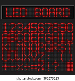 Red LED digital font display on black background
