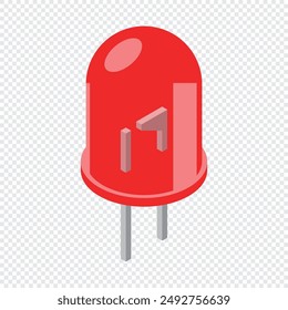 Rote LED-Ikone für Isometrie. LED-Halbleiterzusammensetzung. Leuchtdiode. Elektronische Musik-Komponentensymbol im isometrischen Stil