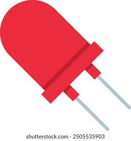 Red LED light bulb icon with two legs for electronic circuit diagrams.