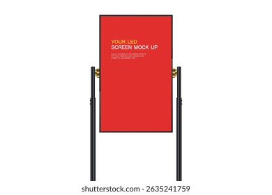 The red LED Screen Mockup in 3D vector, illusstration. the Realistic LED screen on red background. The Illuminated lightbox with empty space for design