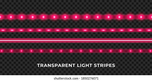 Red LED strips set. Colorful glowing illuminated tape decoration. Realistic neon lights