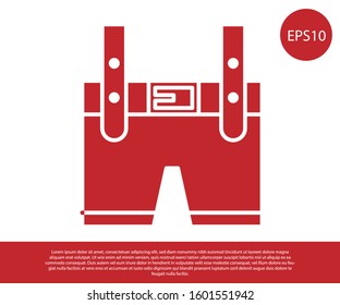 Red Lederhosen icon isolated on white background. Traditional bavarian clothing. Oktoberfest outfit. Pants with suspenders. Patrick day.  Vector Illustration