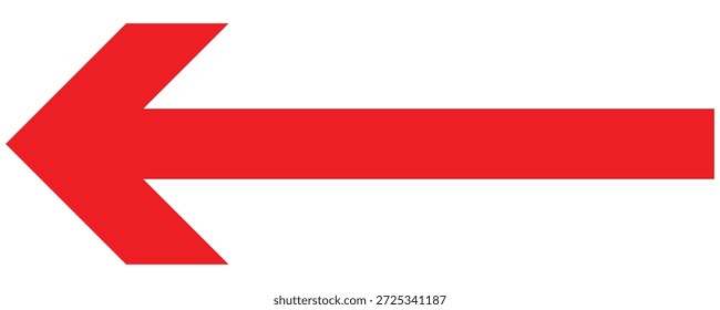  Red left arrow icon. Straight long arrow pointing . Thin long arrow vector icon. Long isolated red arrow icon on white background.