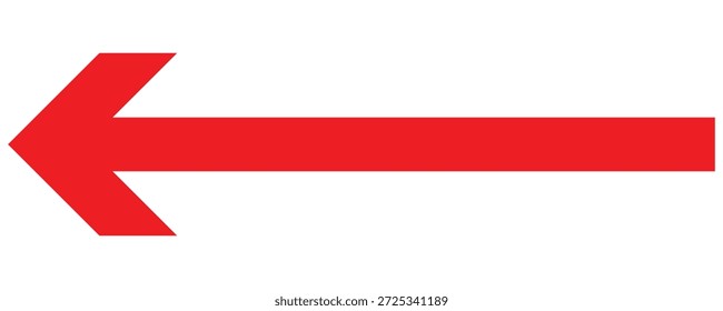  Red left arrow icon. Straight long arrow pointing . Thin long arrow vector icon. Long isolated red arrow icon on white background.