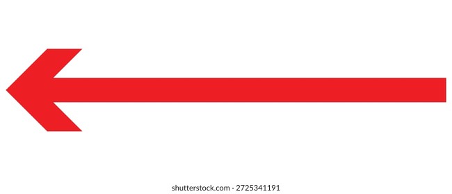  Red left arrow icon. Straight long arrow pointing . Thin long arrow vector icon. Long isolated red arrow icon on white background.